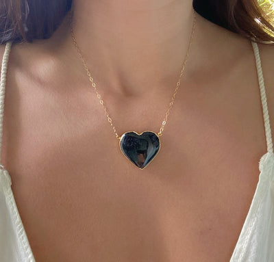 Black Tourmaline Large Heart Necklace