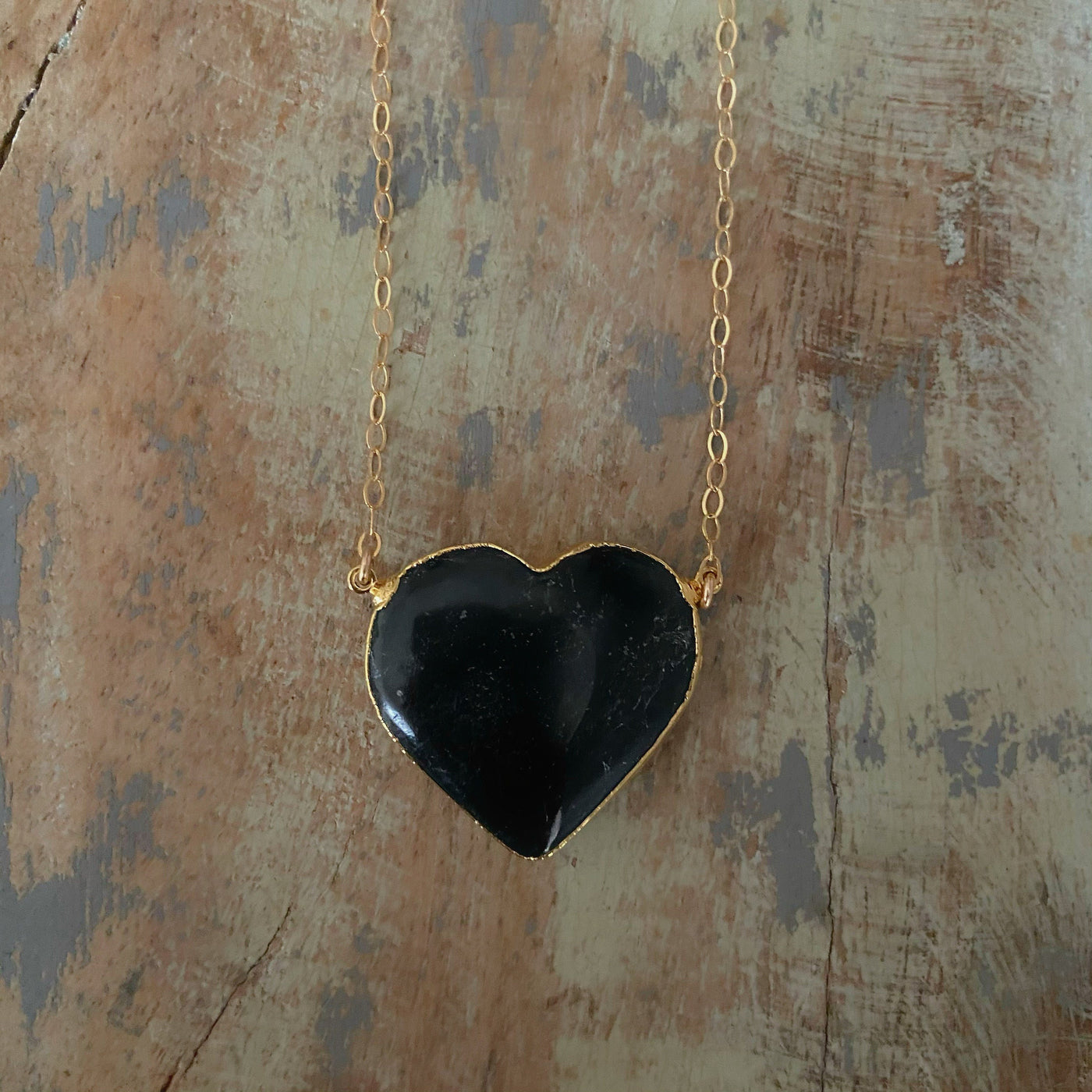 Black Tourmaline Large Heart Necklace