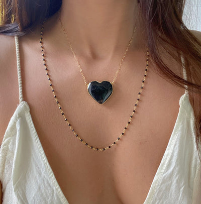 Black Tourmaline Large Heart Necklace