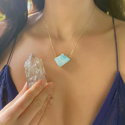 Larimar Pendant Gold Necklace