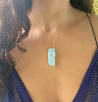 Larimar Pendant Gold Necklace