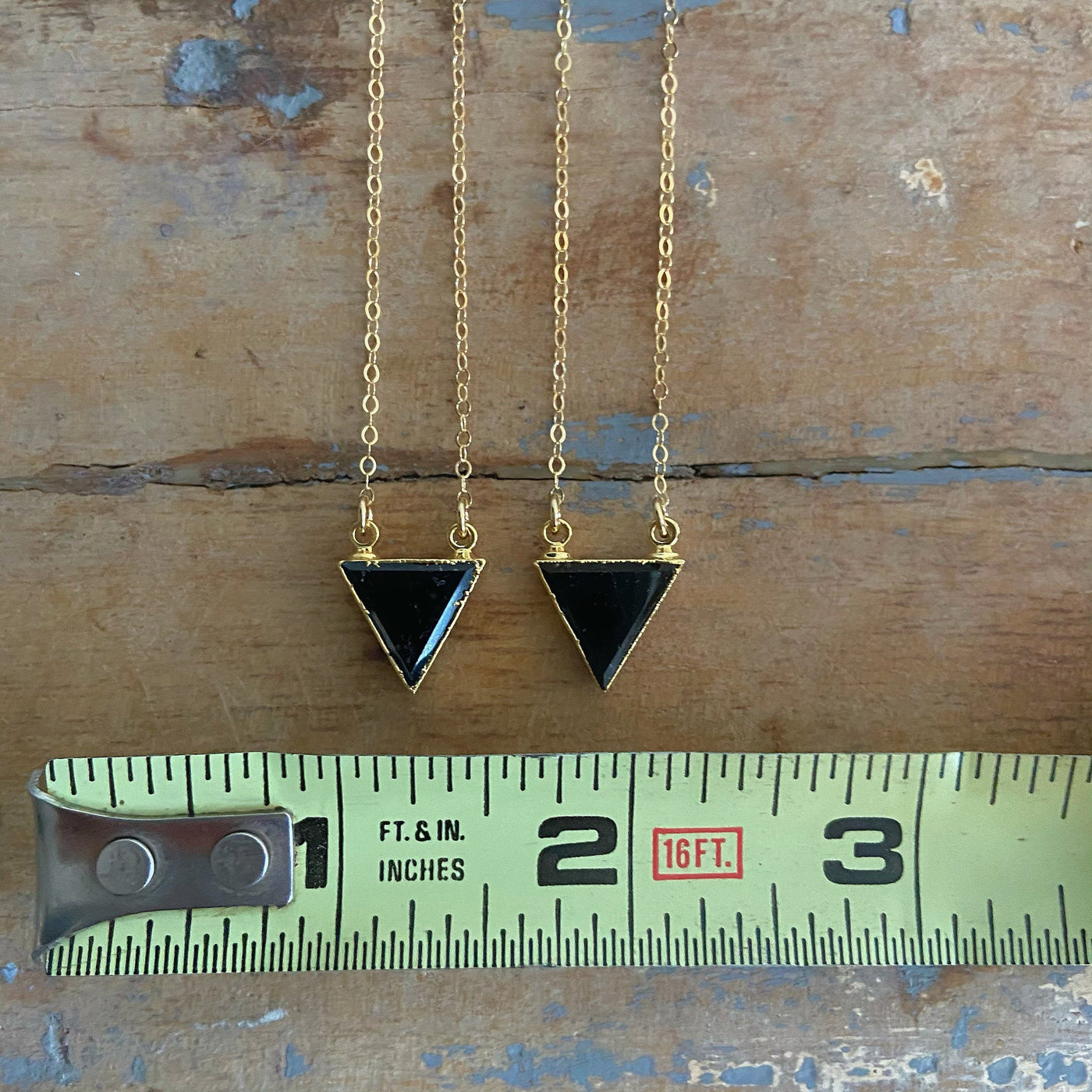 Black Tourmaline Gold Triangle Necklace