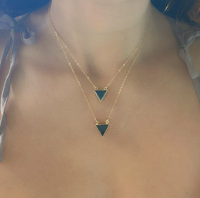 Black Tourmaline Gold Triangle Necklace