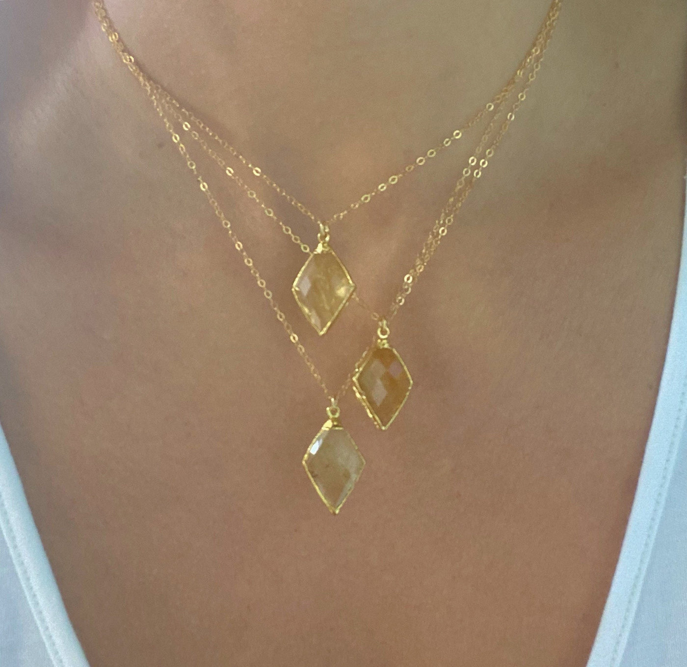 Citrine Pendant Gold Necklace