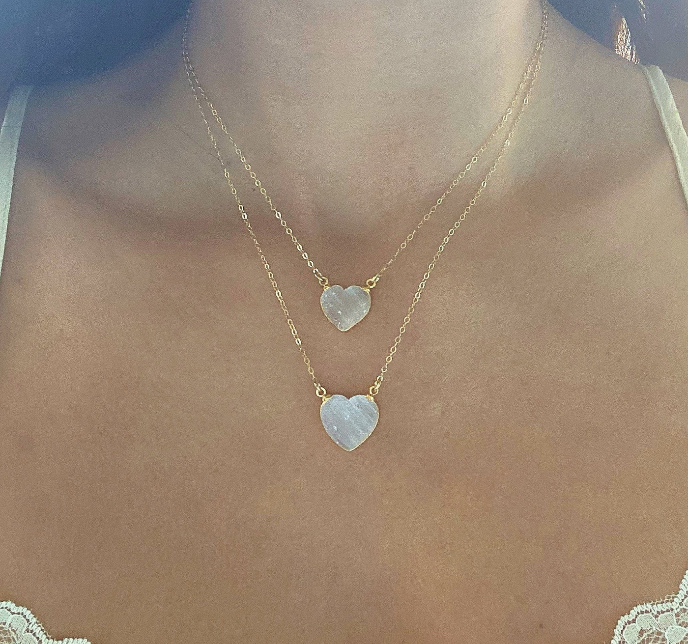 Selenite Gold Heart Necklace