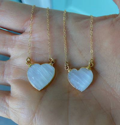 Selenite Gold Heart Necklace