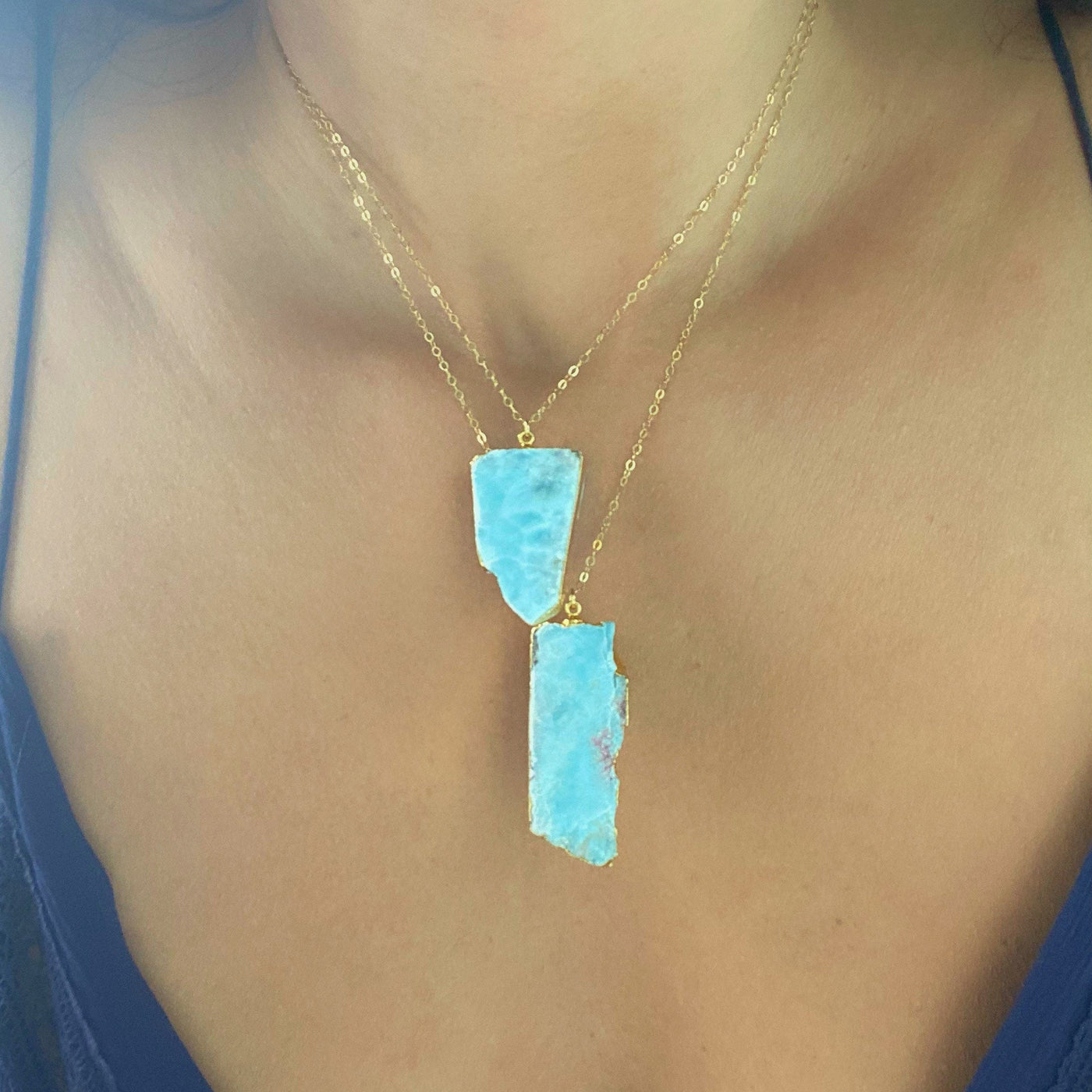 Larimar Pendant Gold Necklace