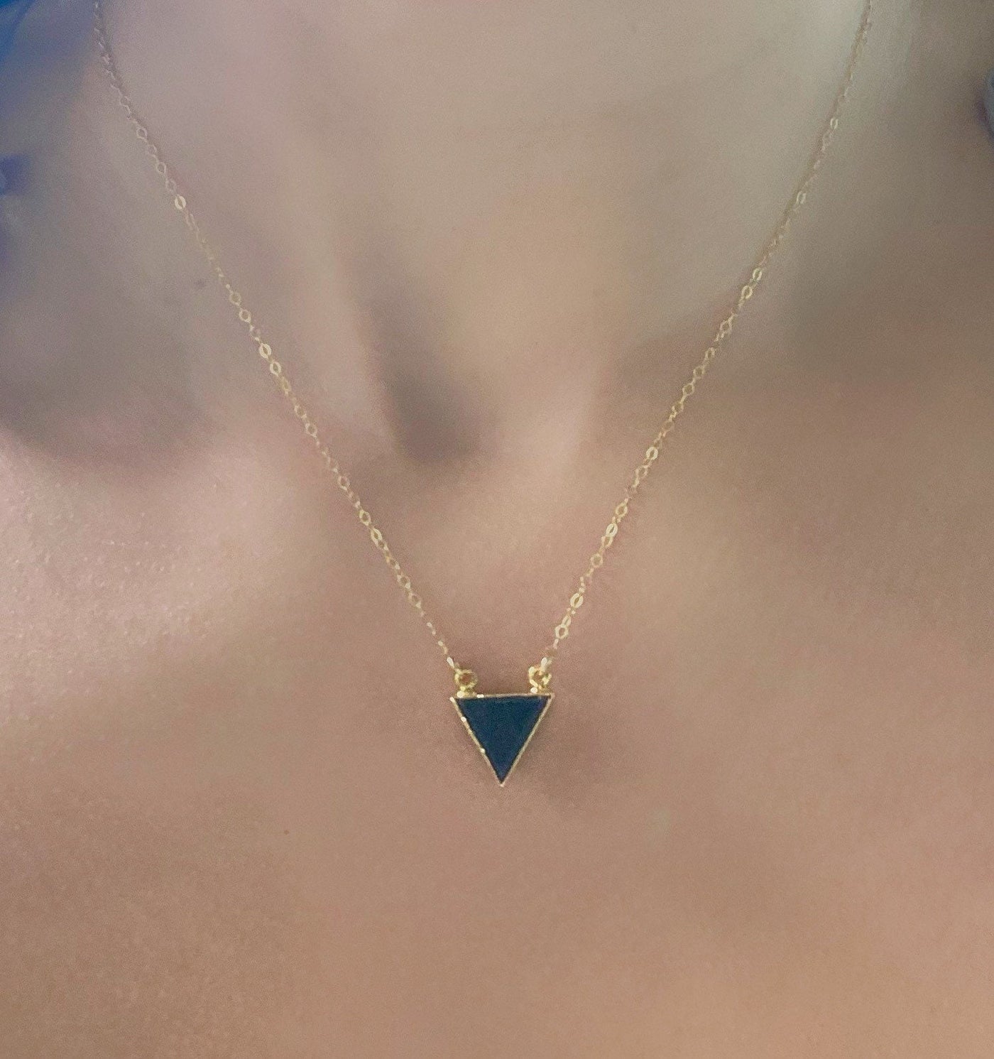 Black Tourmaline Gold Triangle Necklace