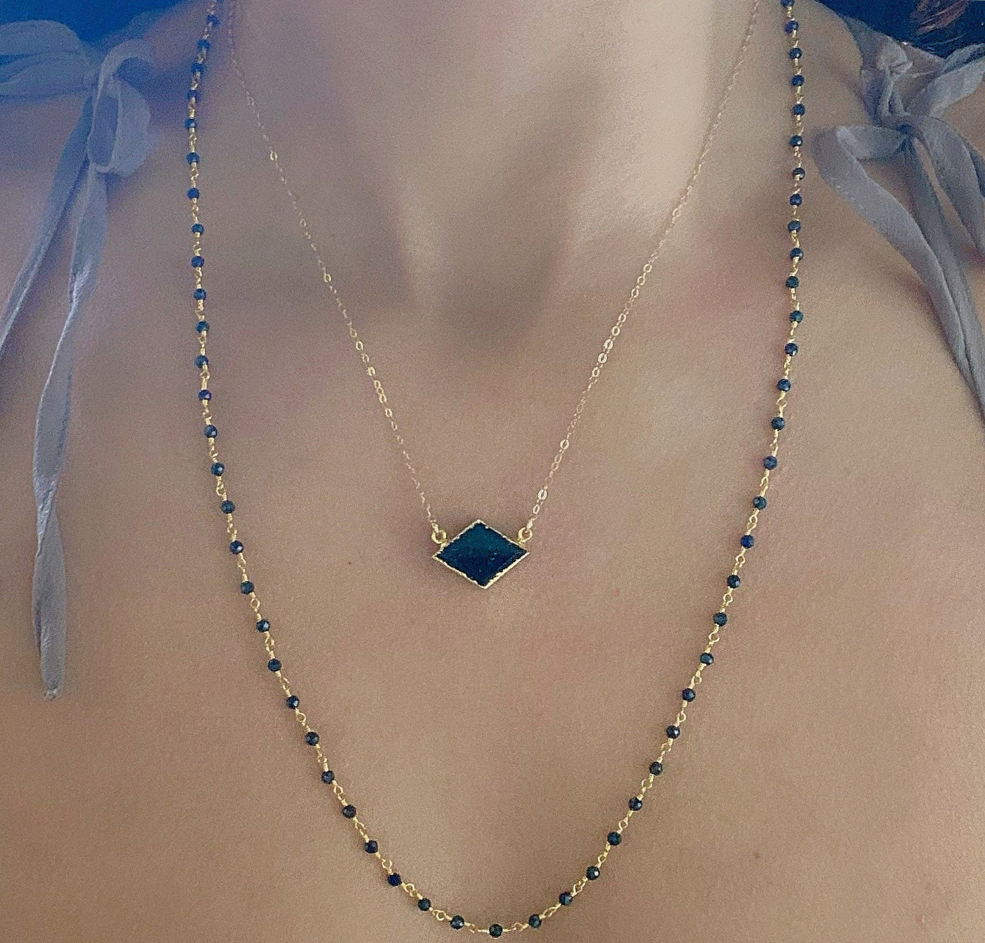 Black Tourmaline Diamond Shaped Necklace