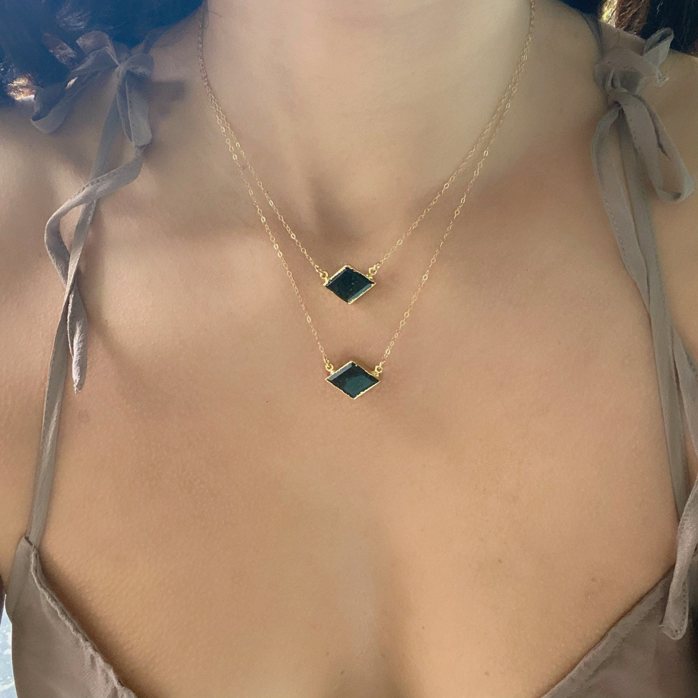 Black Tourmaline Diamond Shaped Necklace