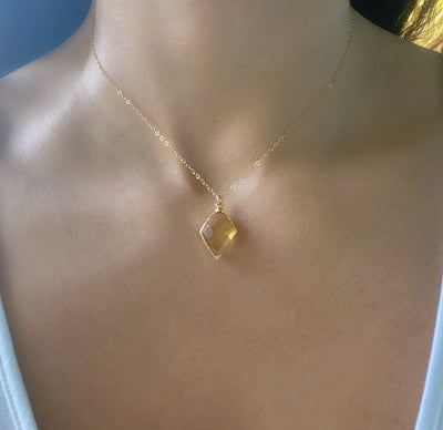 Citrine Pendant Gold Necklace