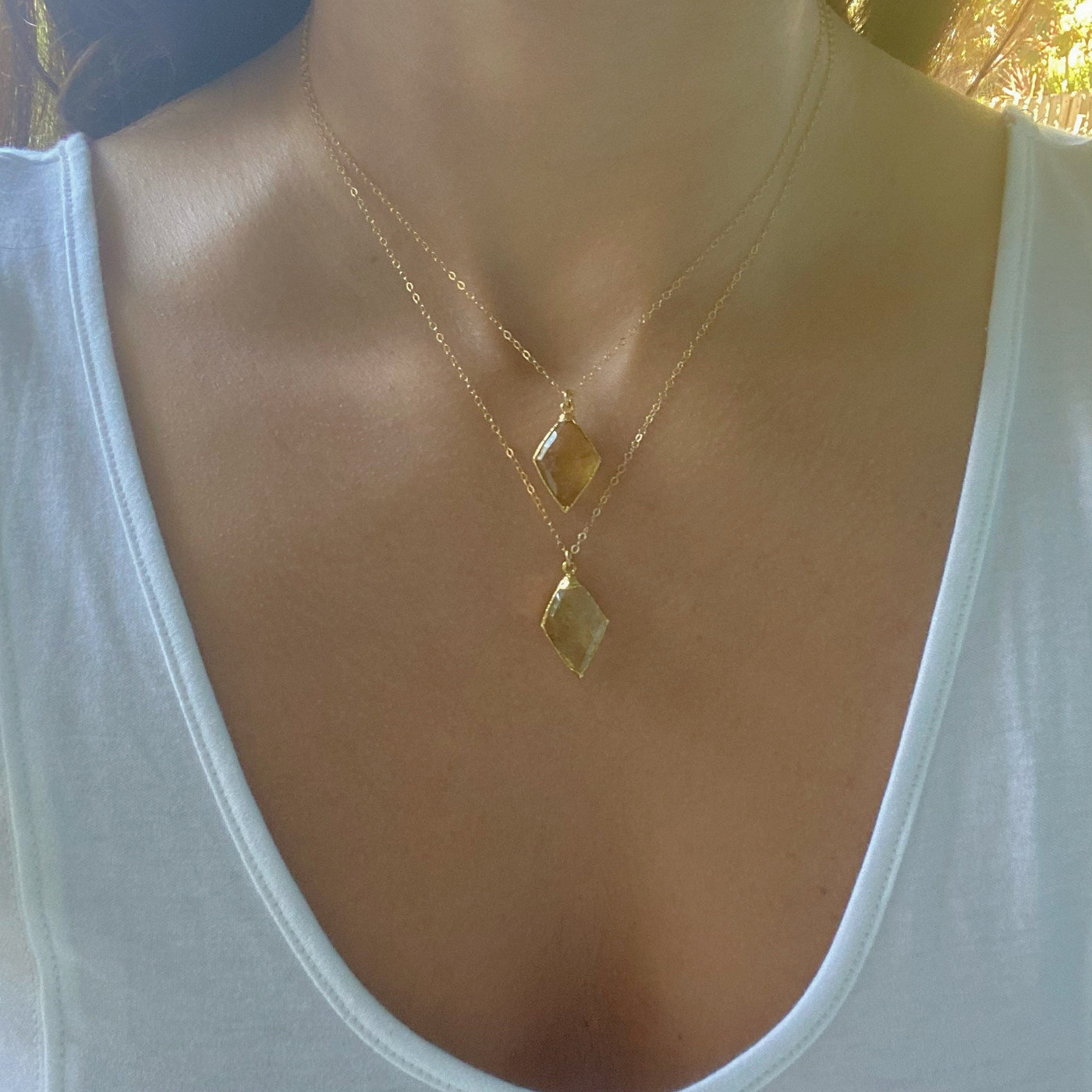 Citrine Pendant Gold Necklace