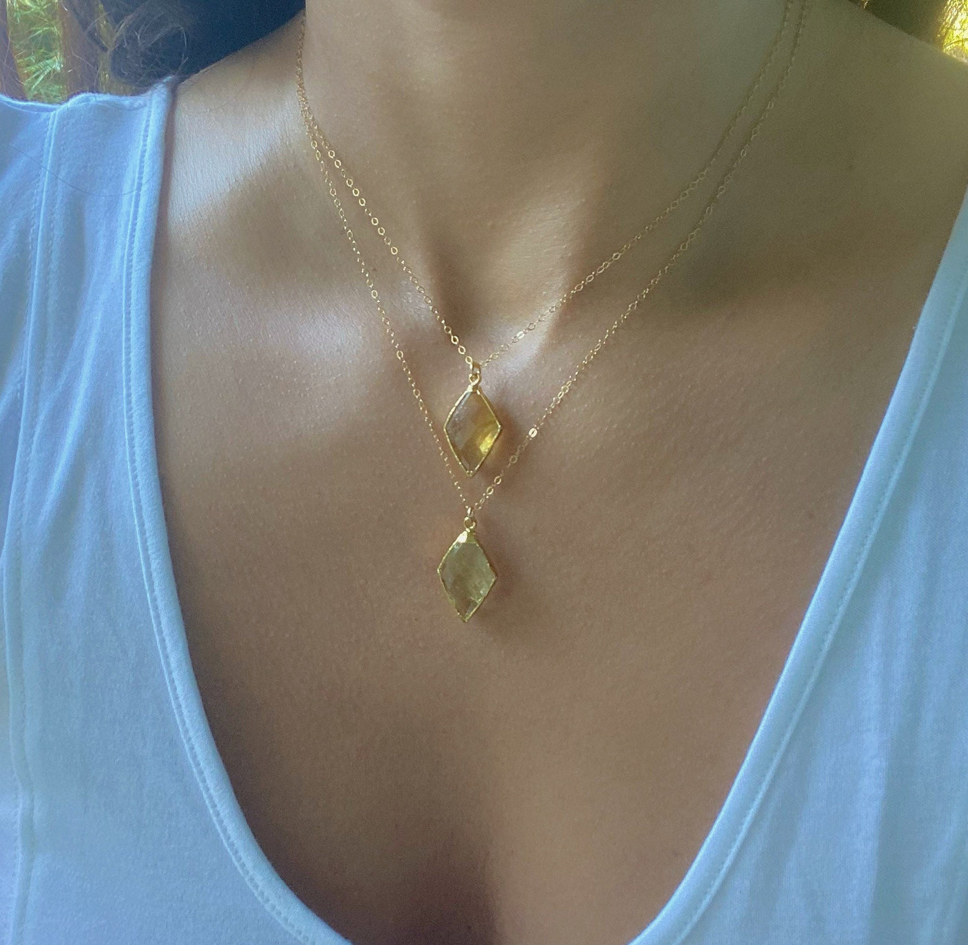 Citrine Pendant Gold Necklace