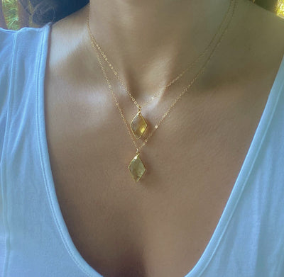 Citrine Pendant Gold Necklace