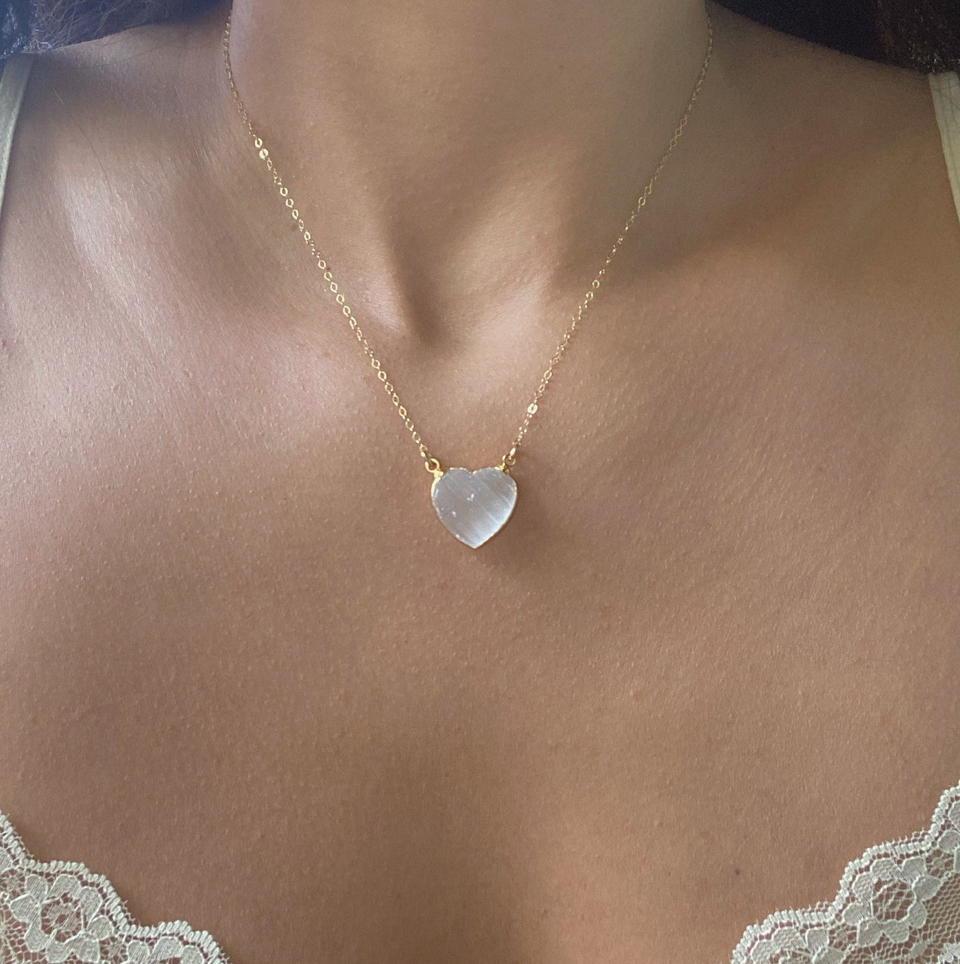 Selenite Gold Heart Necklace