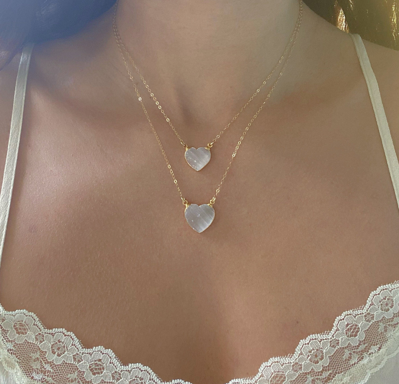 Selenite Gold Heart Necklace