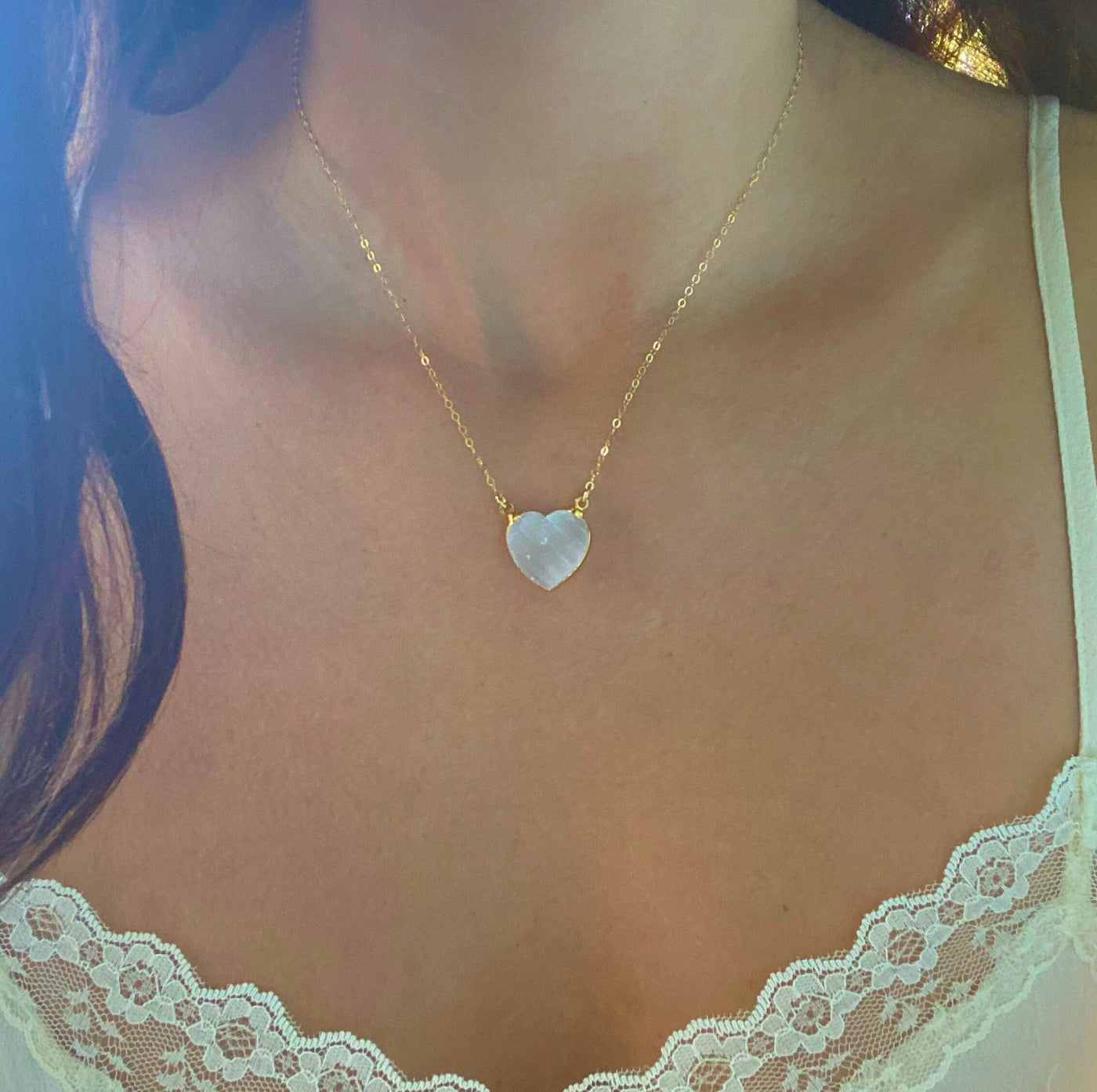 Selenite Gold Heart Necklace