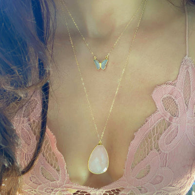 Peach Moonstone Butterfly Necklace