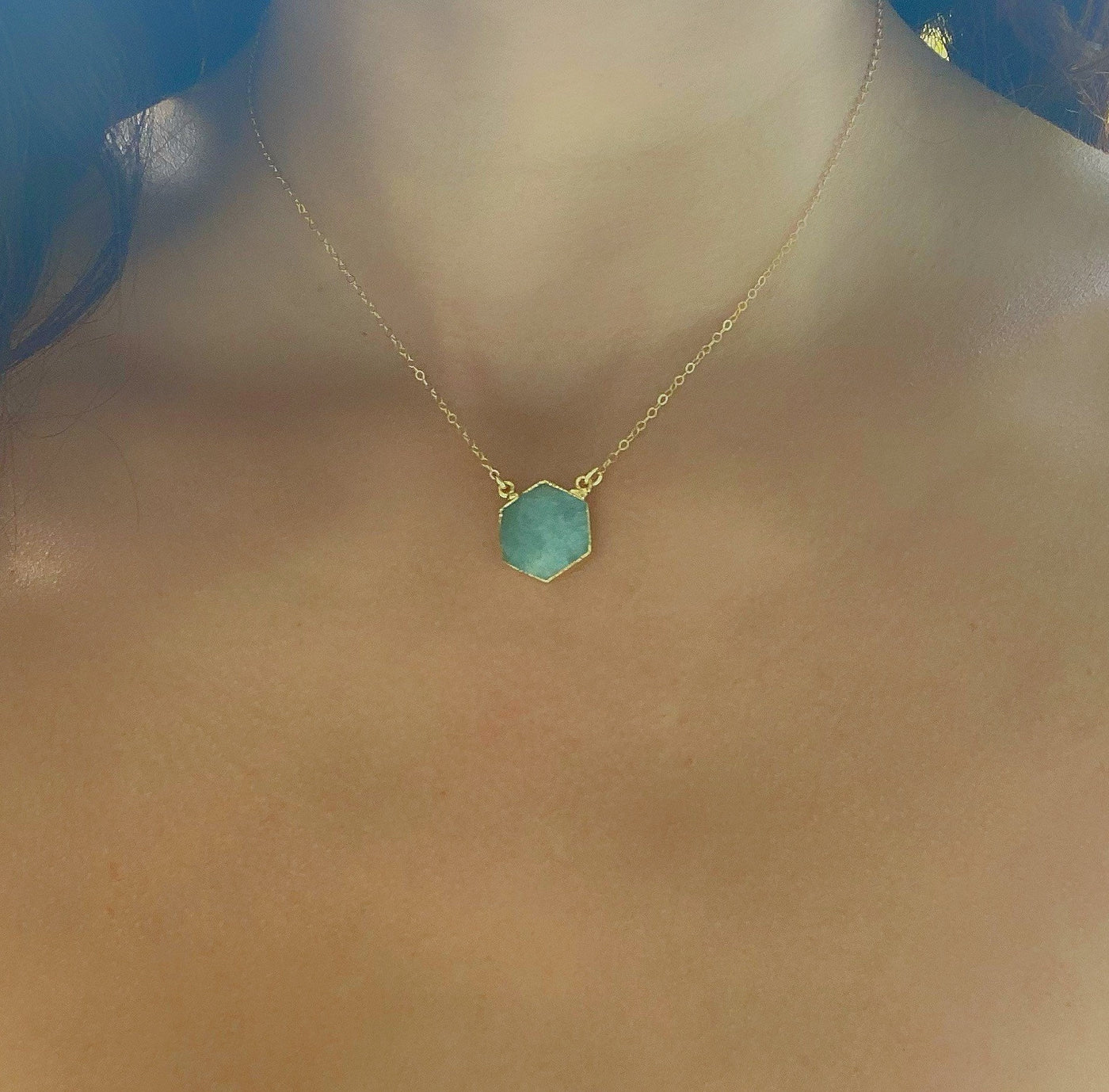 Gold Aquamarine Pendant Necklace