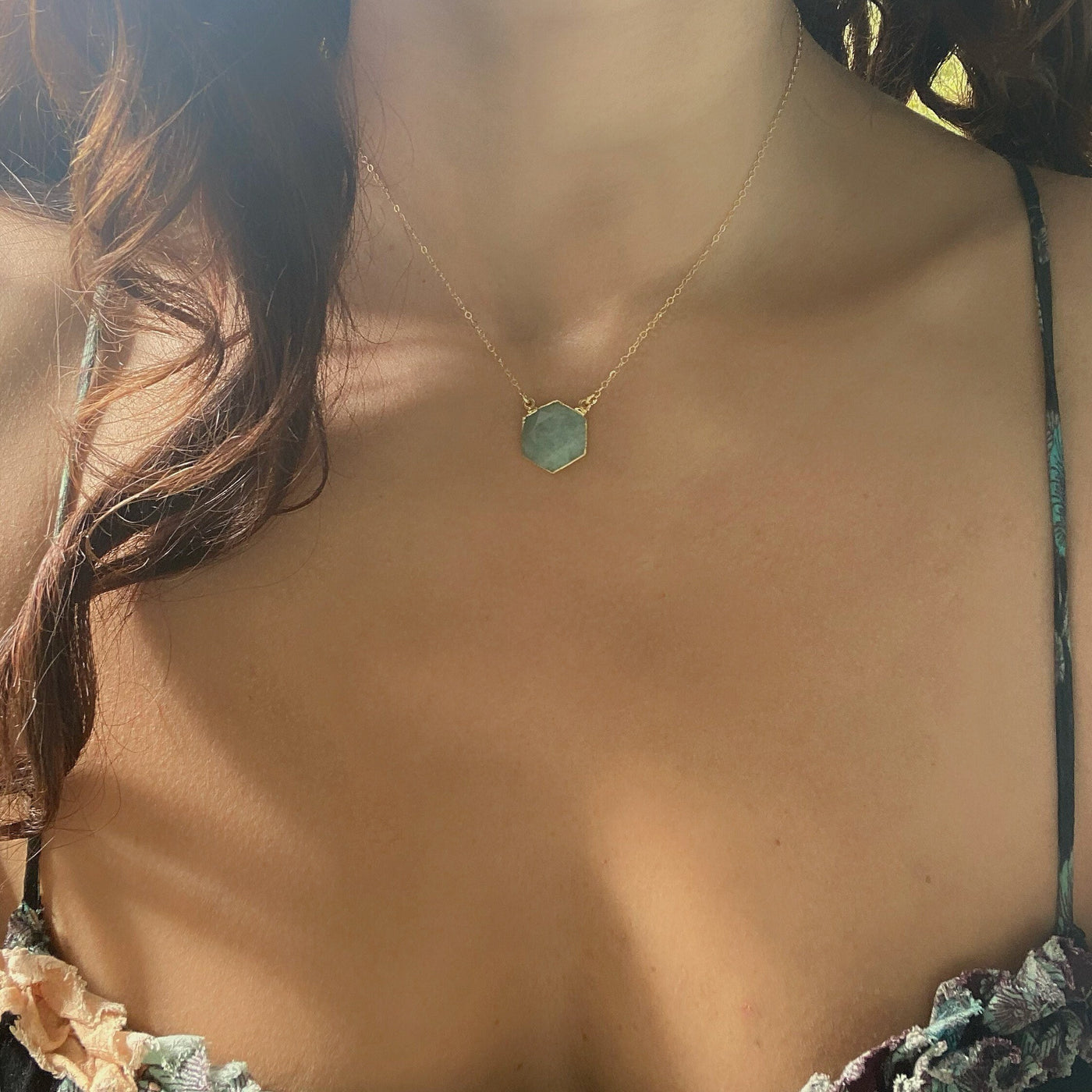 Gold Aquamarine Pendant Necklace