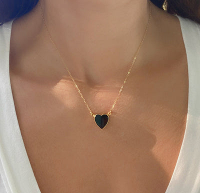 Black Onyx Heart Gold Necklace