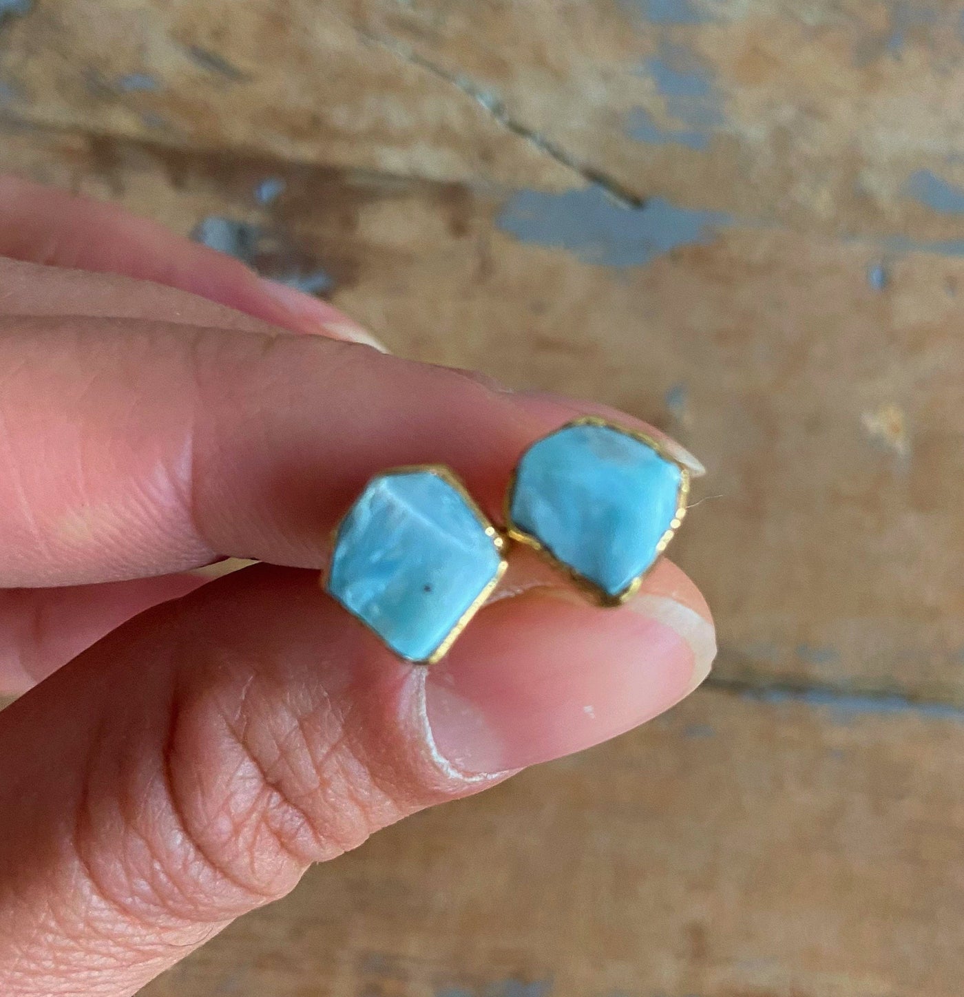 Larimar Gold Stud Earrings