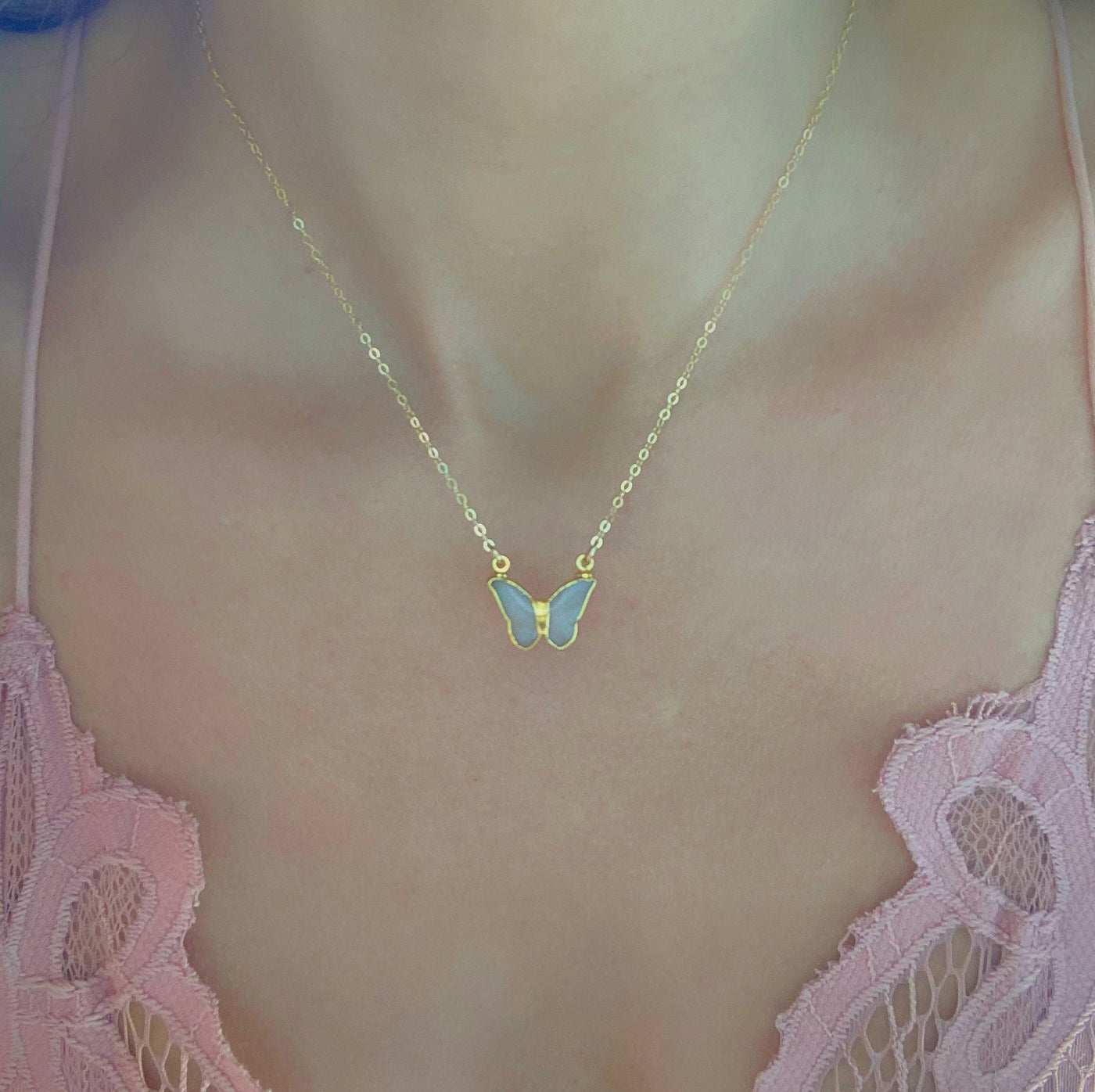 Peach Moonstone Butterfly Necklace