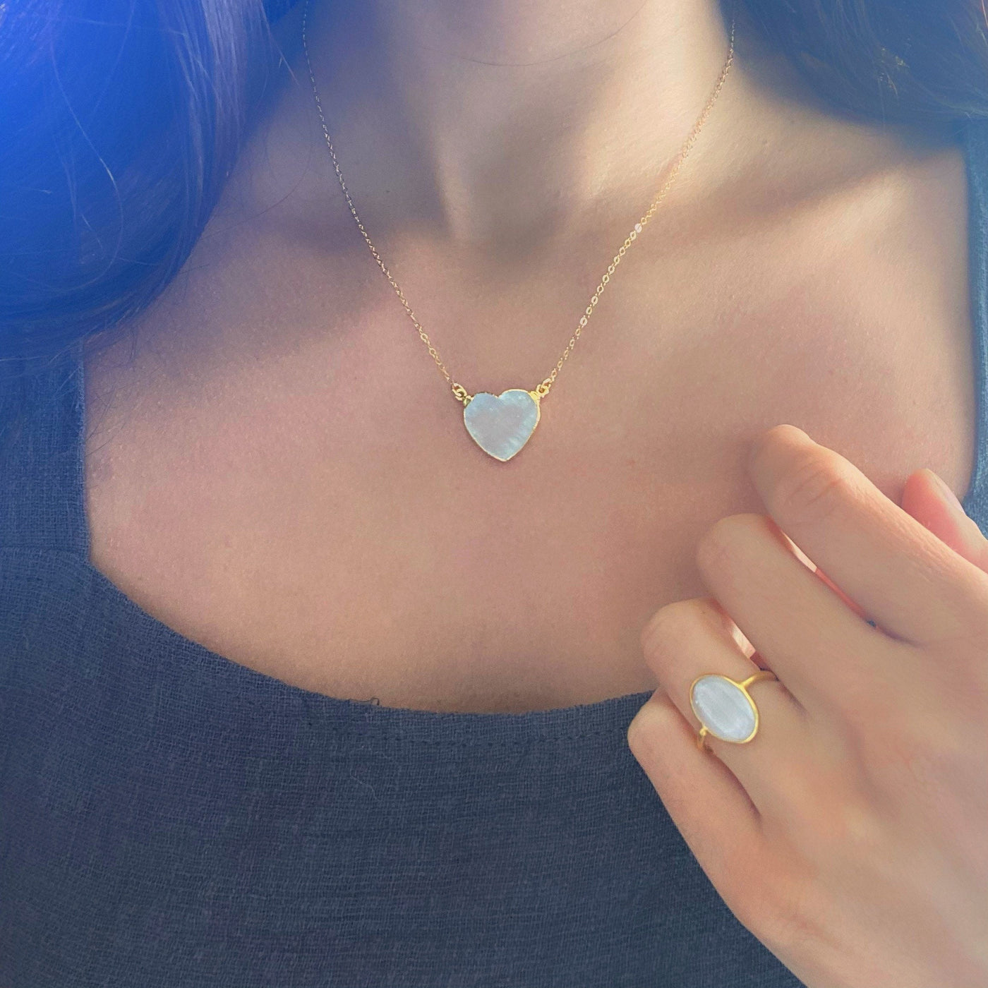 Selenite Gold Heart Necklace