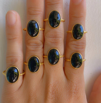 Oval Black Tourmaline Gold Ring