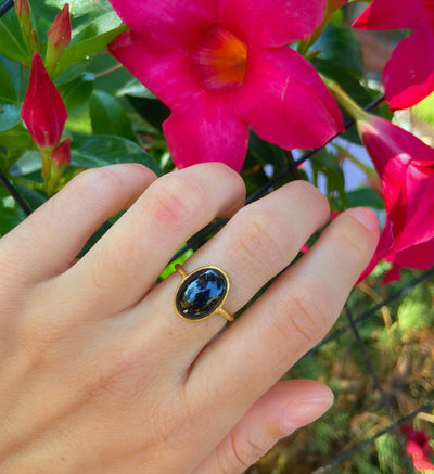 Oval Black Tourmaline Gold Ring