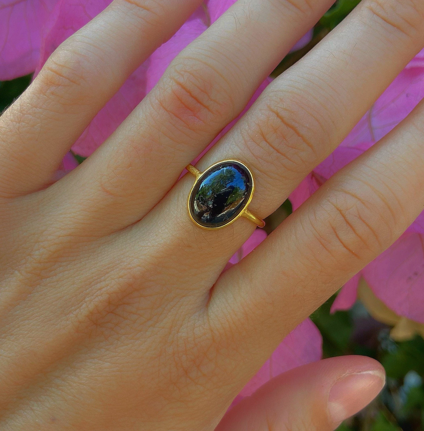 Oval Black Tourmaline Gold Ring