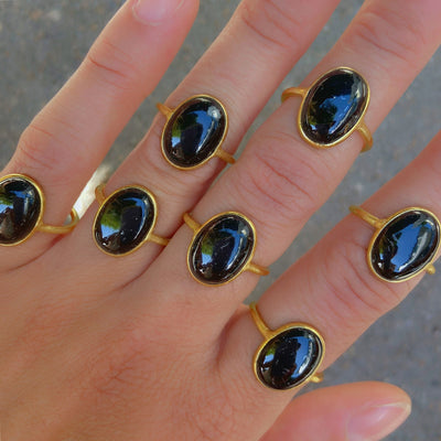 Oval Black Tourmaline Gold Ring