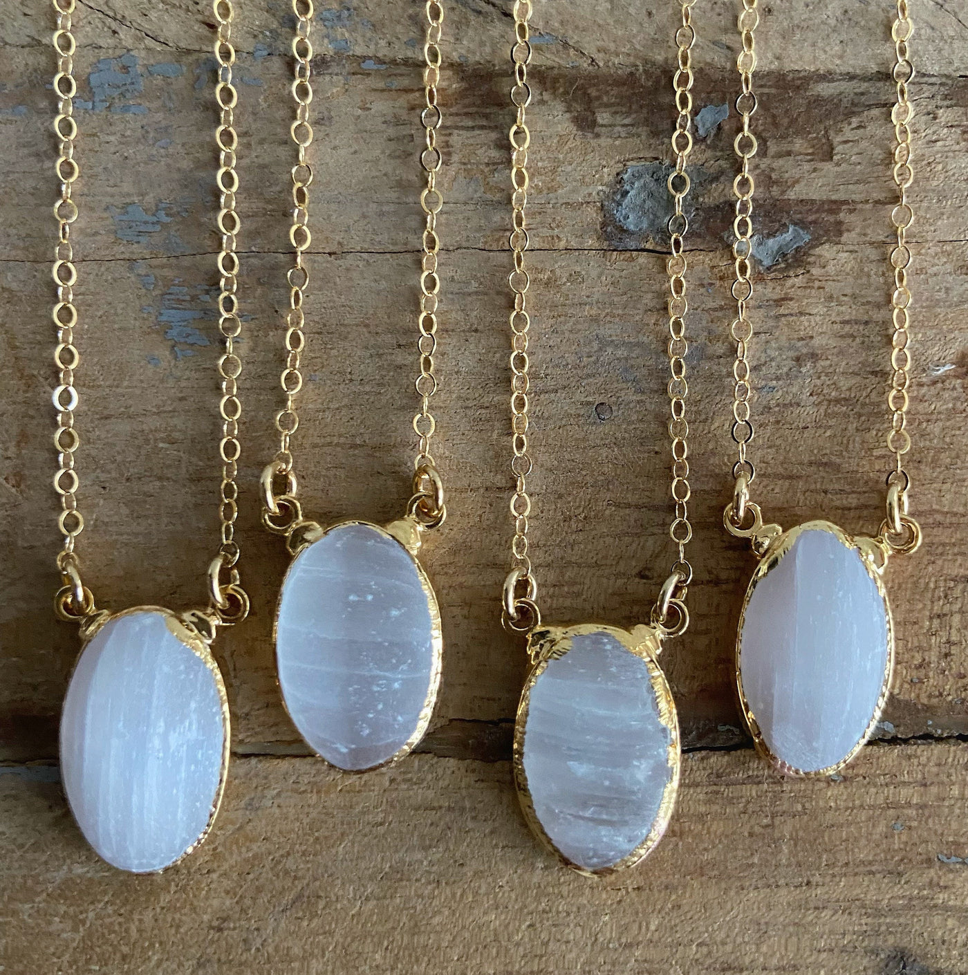 Selenite Oval Gold Necklace