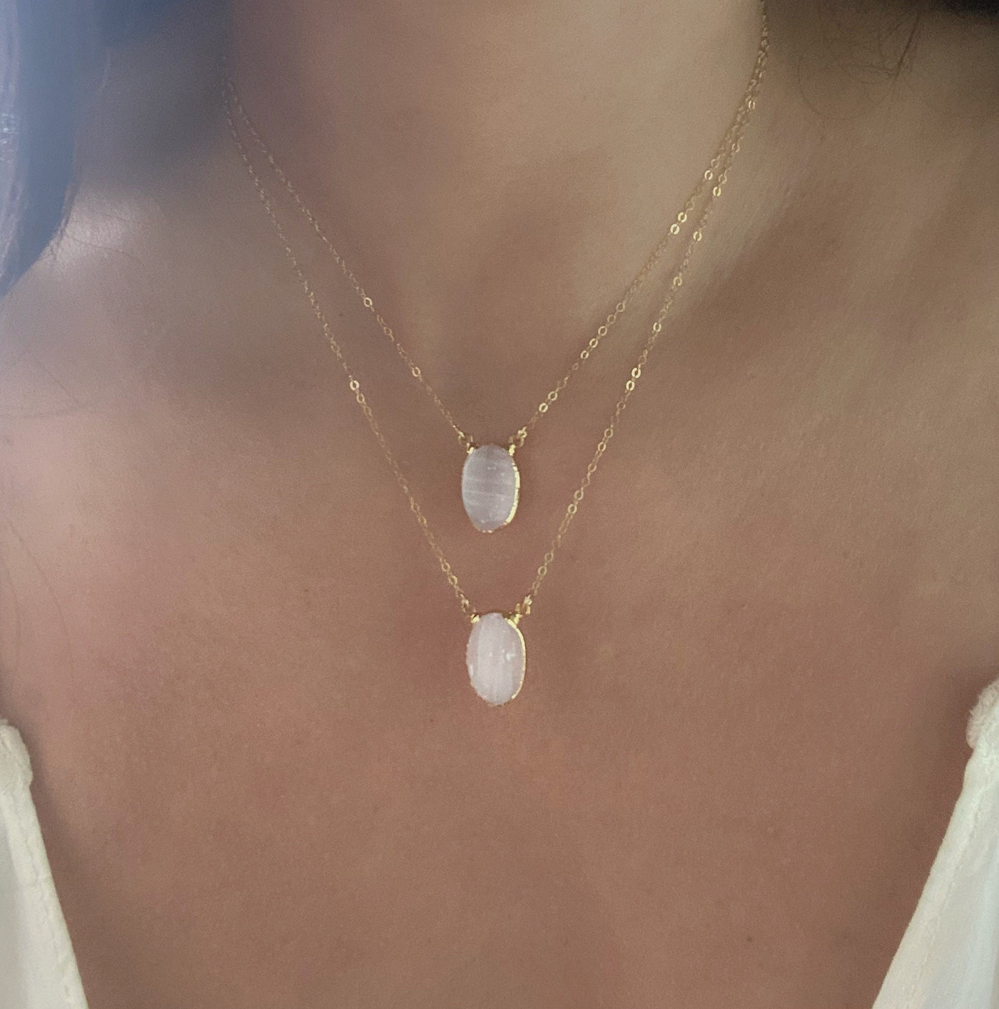 Selenite Oval Gold Necklace