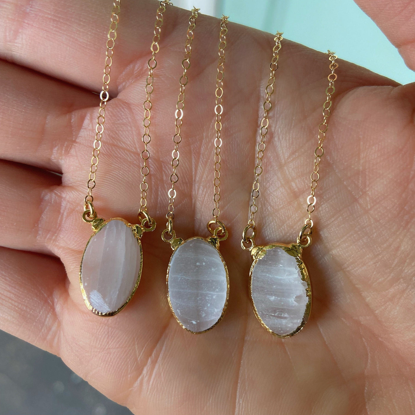 Selenite Oval Gold Necklace