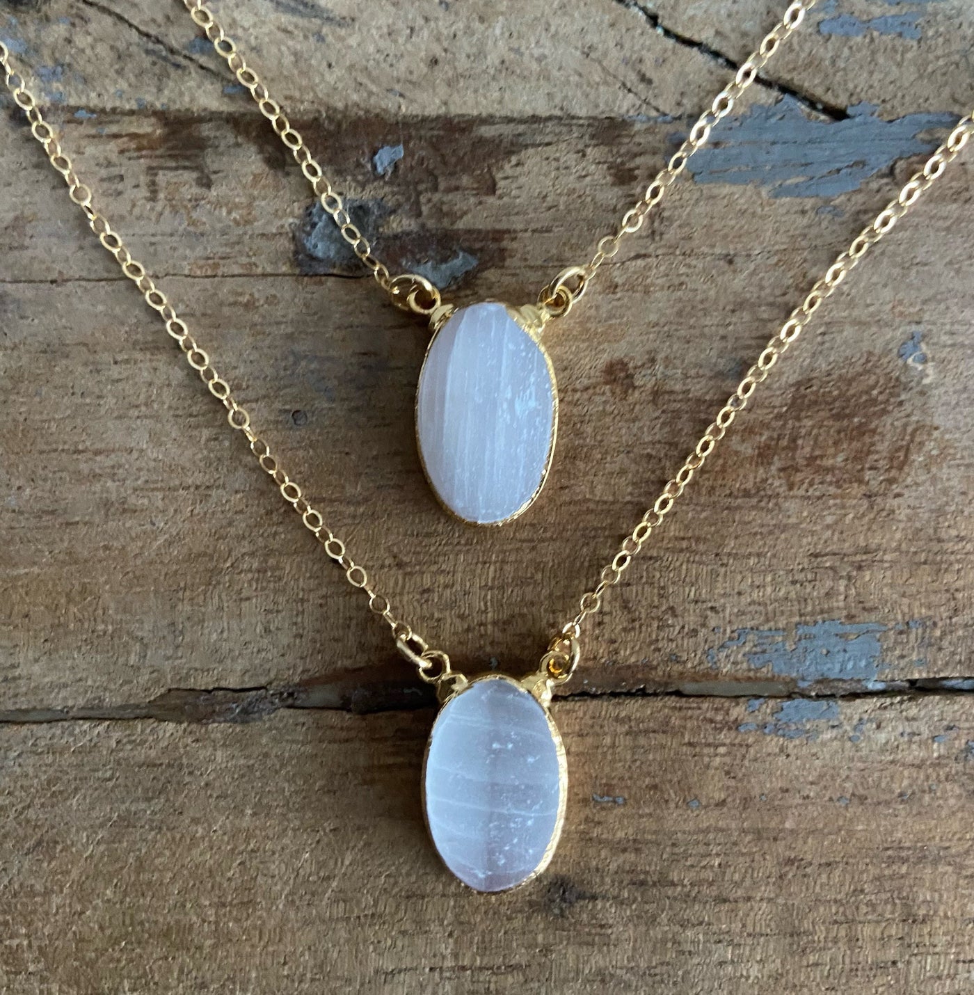 Selenite Oval Gold Necklace