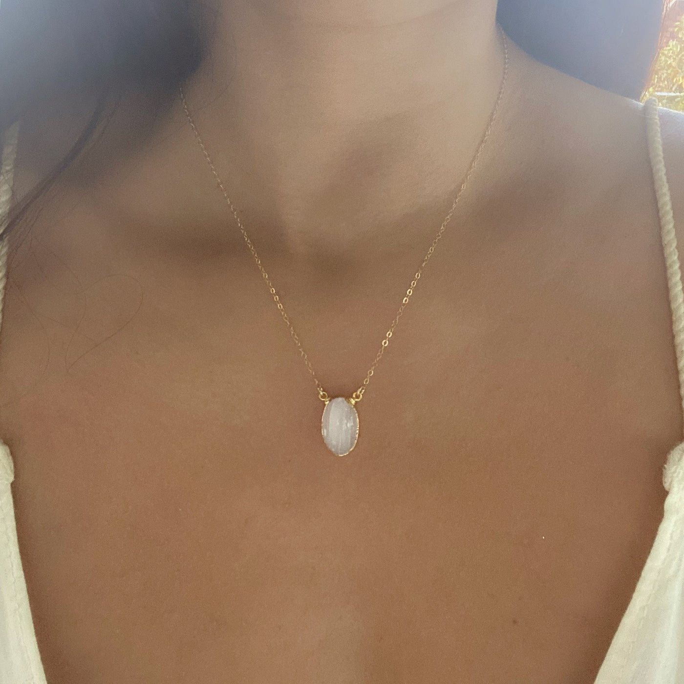 Selenite Oval Gold Necklace