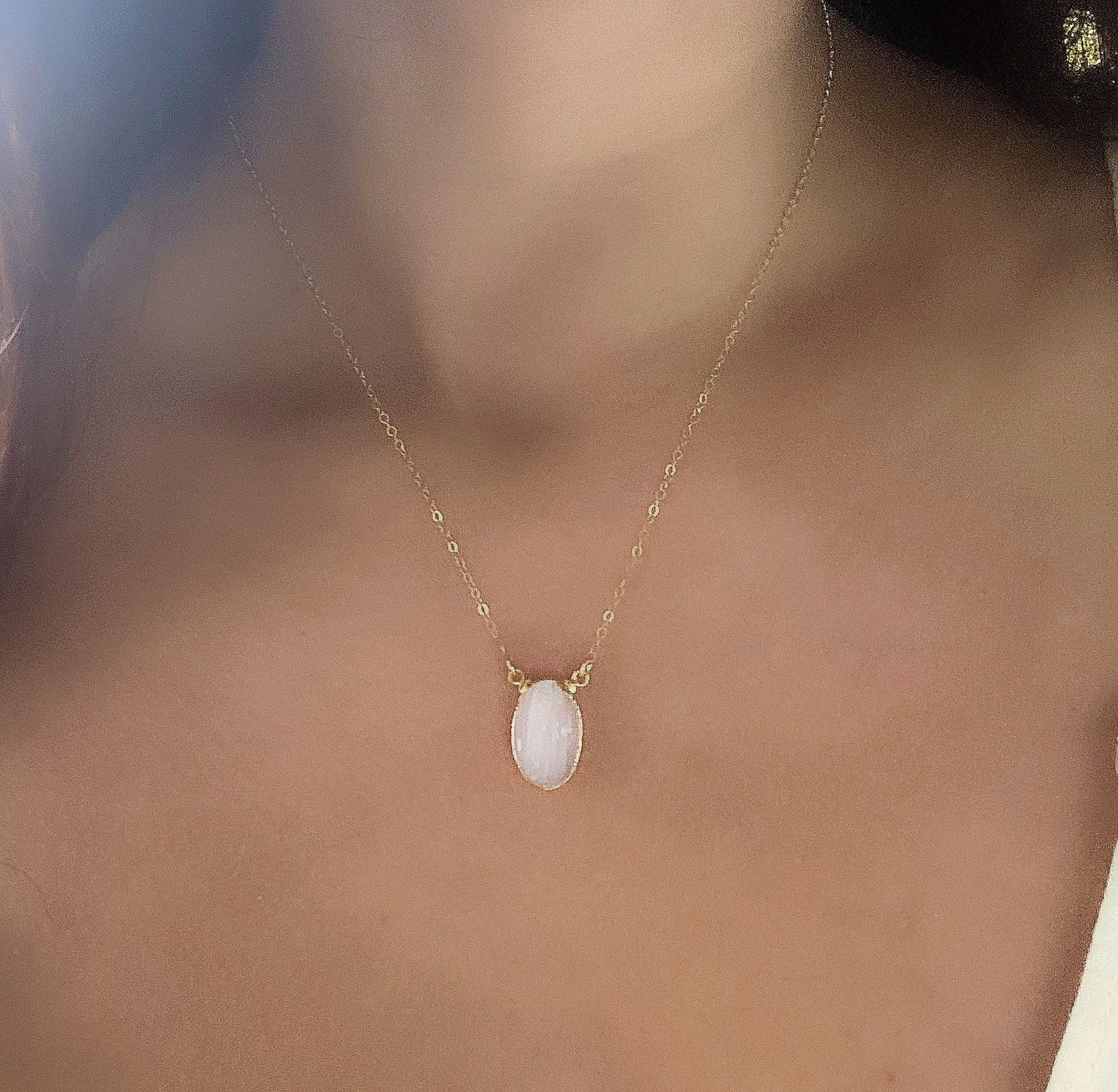 Selenite Oval Gold Necklace