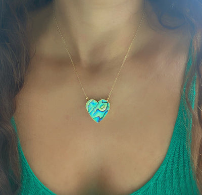 Gold Abalone Heart Shell Necklace