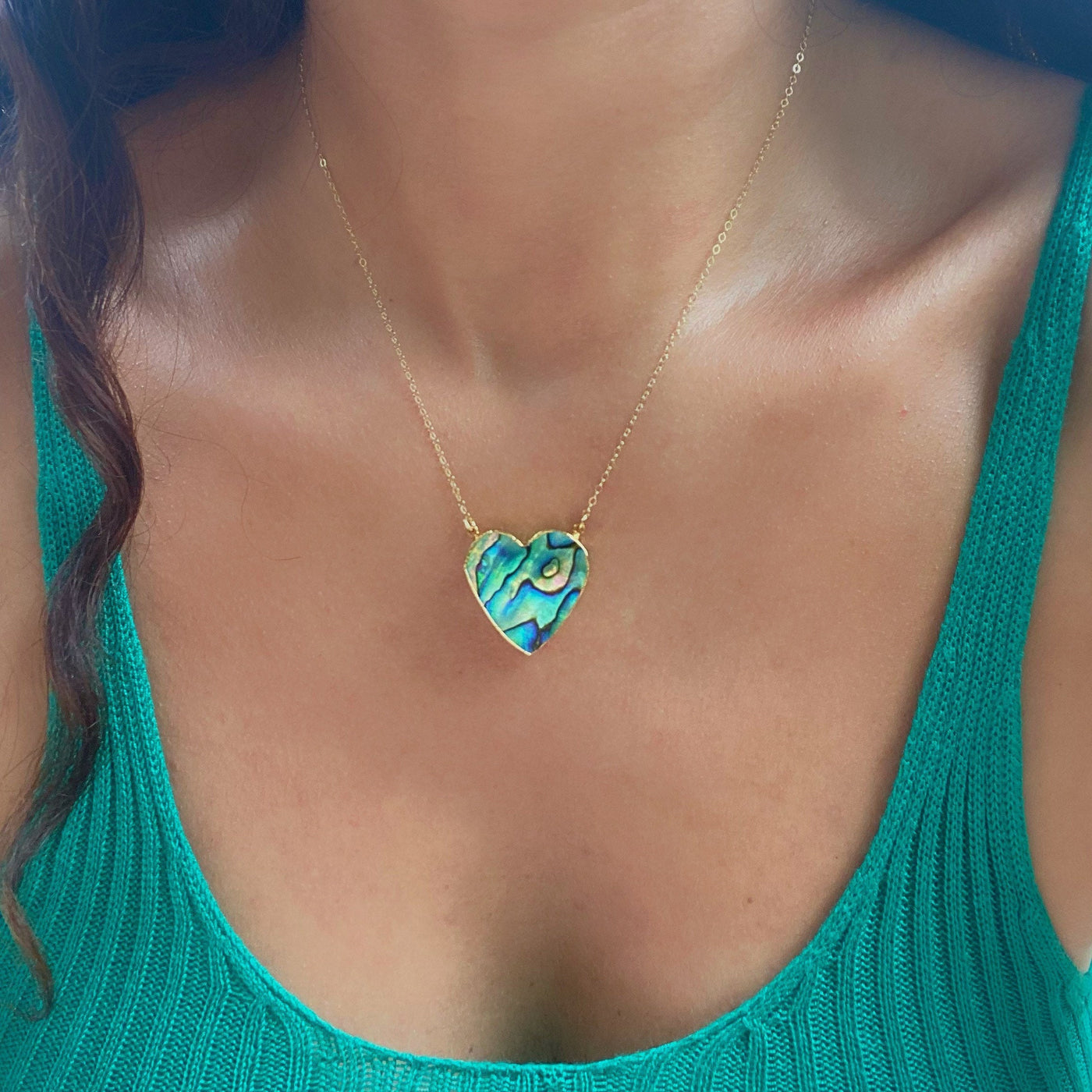 Gold Abalone Heart Shell Necklace