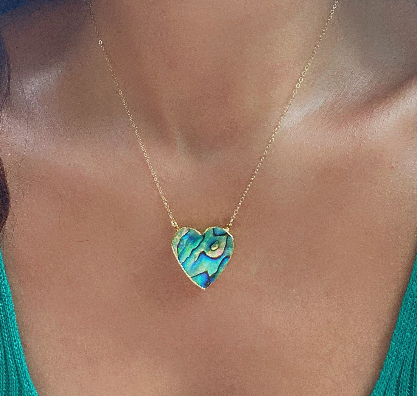 Gold Abalone Heart Shell Necklace