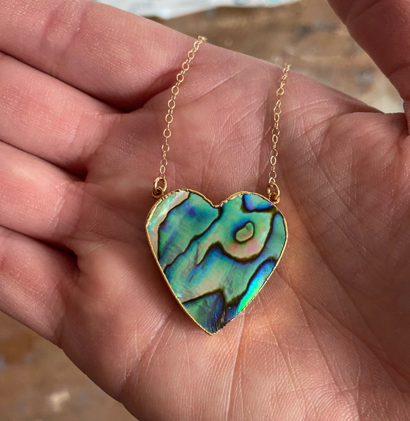 Gold Abalone Heart Shell Necklace