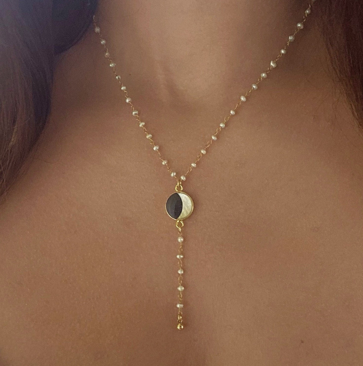 Pearl Moon Phase Lariat Necklace