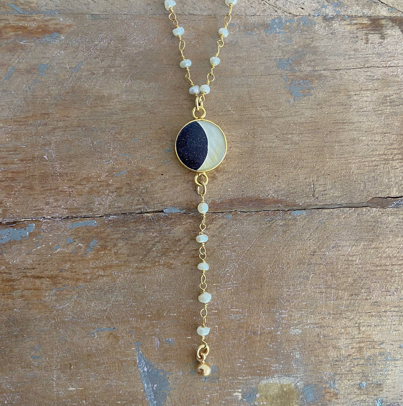 Pearl Moon Phase Lariat Necklace