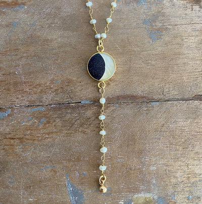 Pearl Moon Phase Lariat Necklace