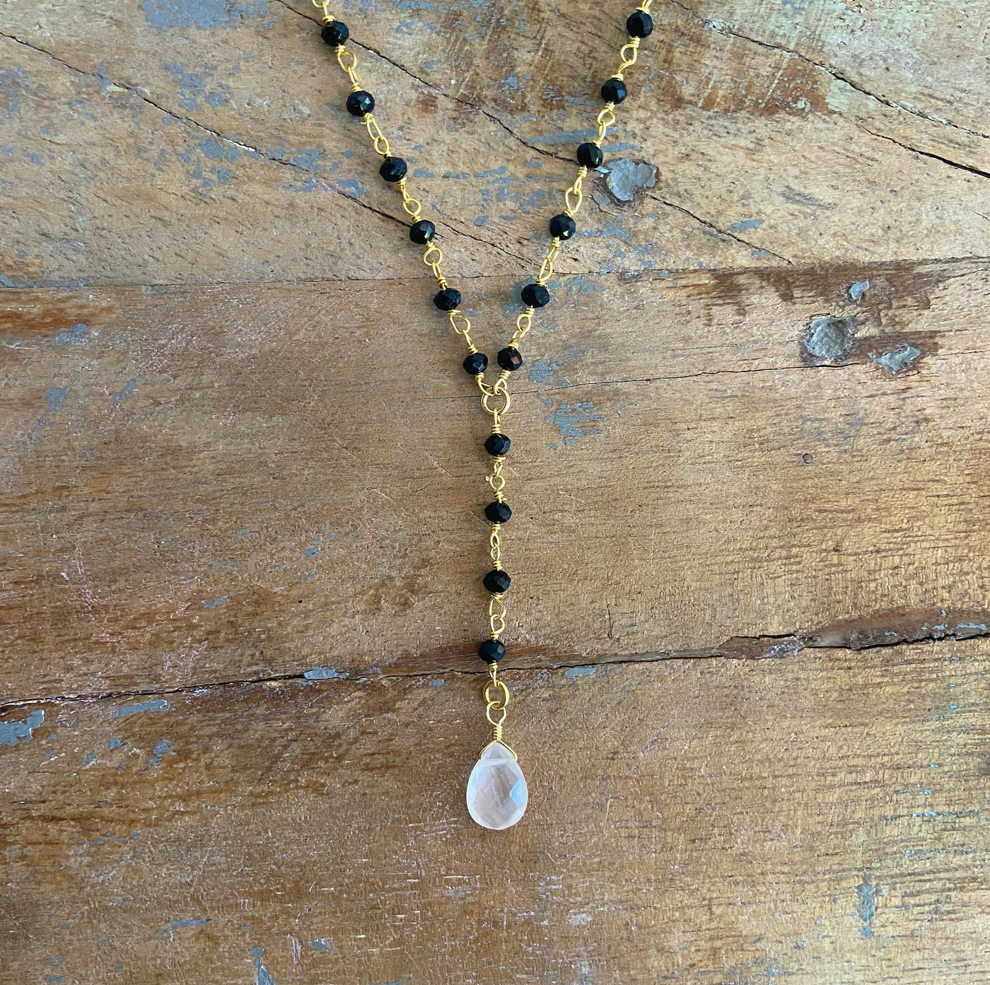 Black Onyx and Rose Quartz Lariat Necklace