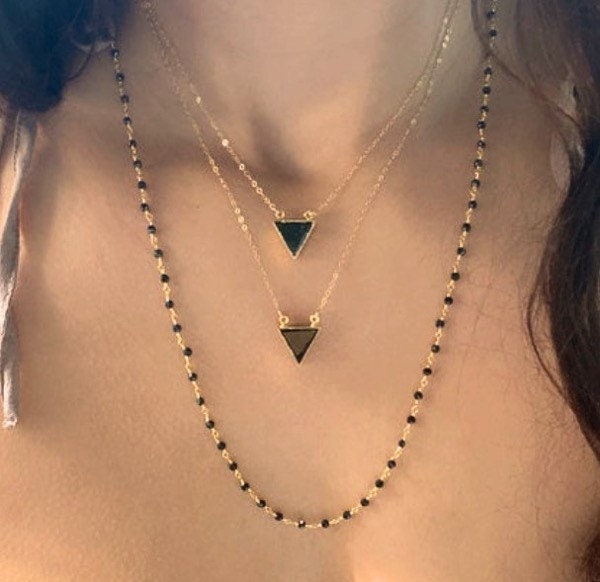 Black Tourmaline Gold Triangle Necklace