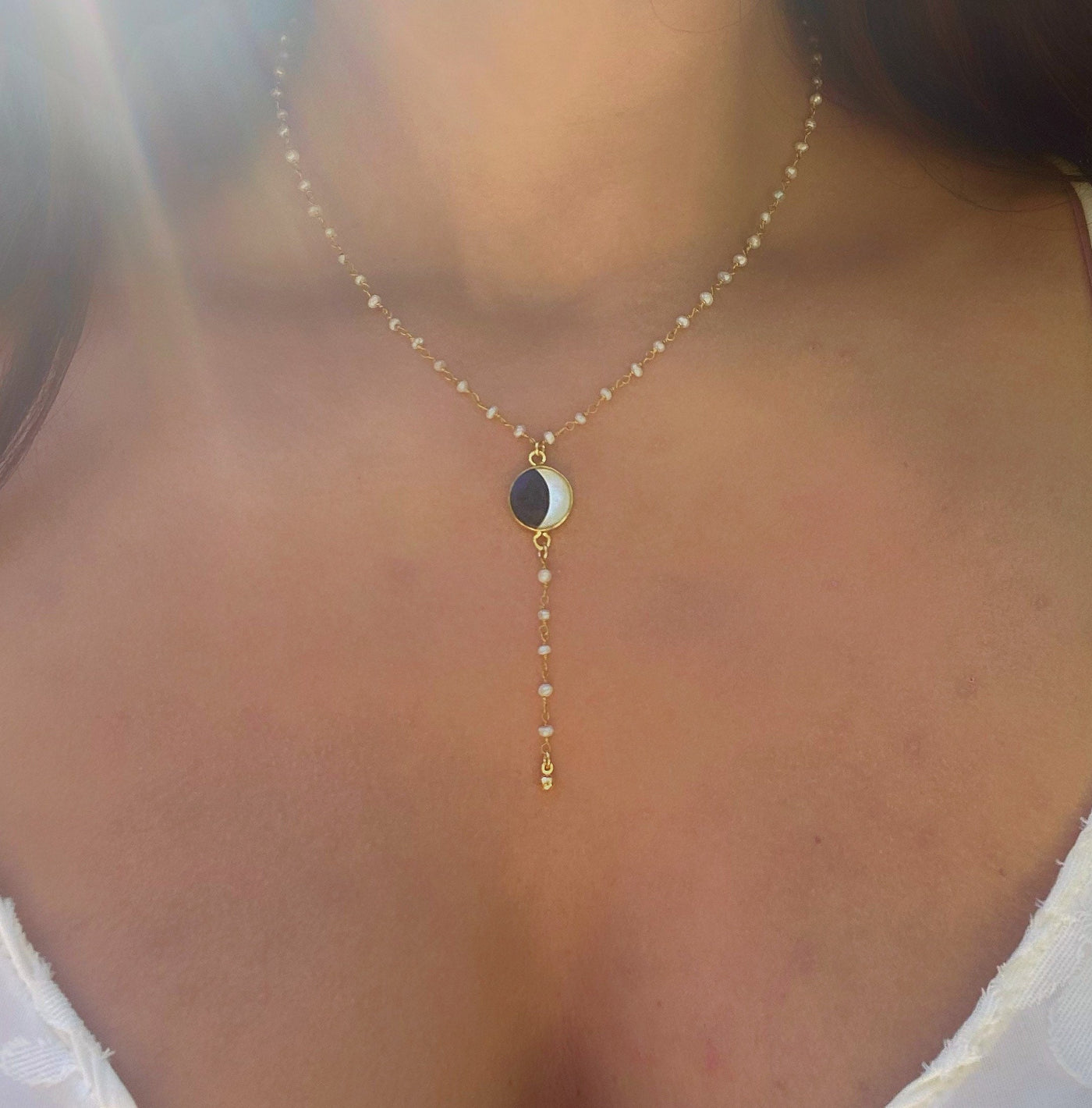 Pearl Moon Phase Lariat Necklace