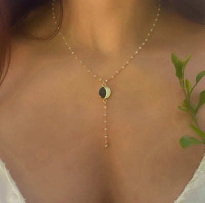 Pearl Moon Phase Lariat Necklace