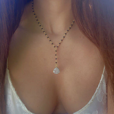 Black Onyx and Moonstone Lariat Necklace